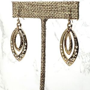 HAMMERED Goldtone & Crystal Dangling French Hook Earrings